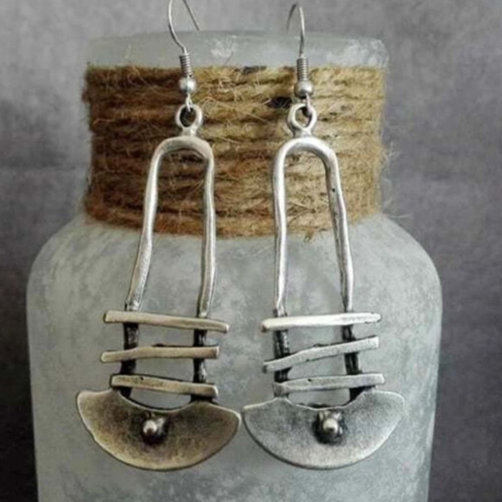 New Women's Bohemian Style Vintage looking Silver Drop Earrings hook design - Picture 7 of 9